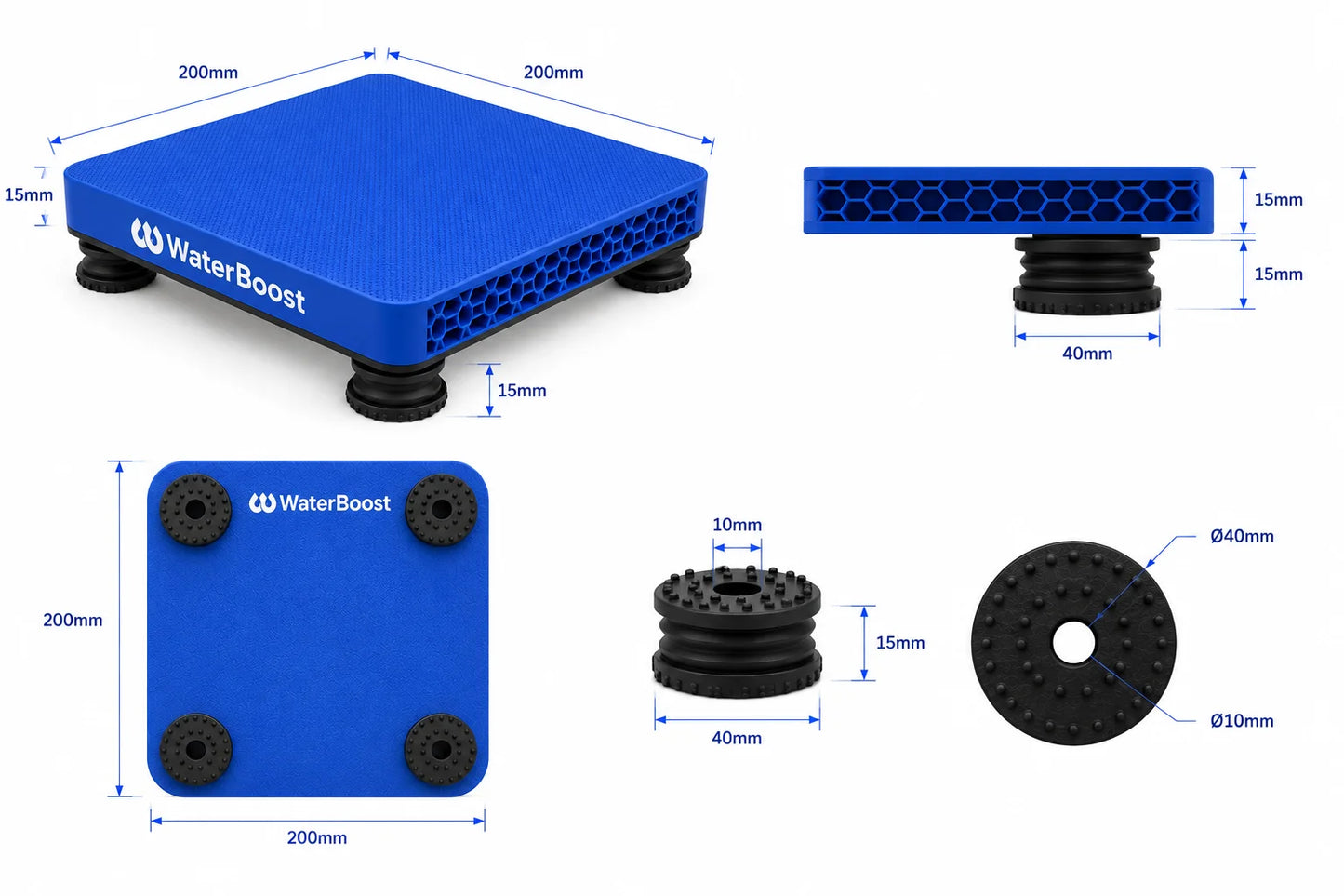 WaterBoost QuietPad - Engineered anti-vibration shower pump mat